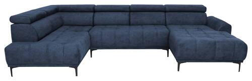 WOHNLANDSCHAFT Dunkelblau Velours  - Schwarz/Dunkelblau, Design, Textil/Metall (191/340/172cm) - Stylife