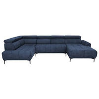 WOHNLANDSCHAFT in Velours Dunkelblau  - Schwarz/Dunkelblau, Design, Textil/Metall (191/340/172cm) - Stylife