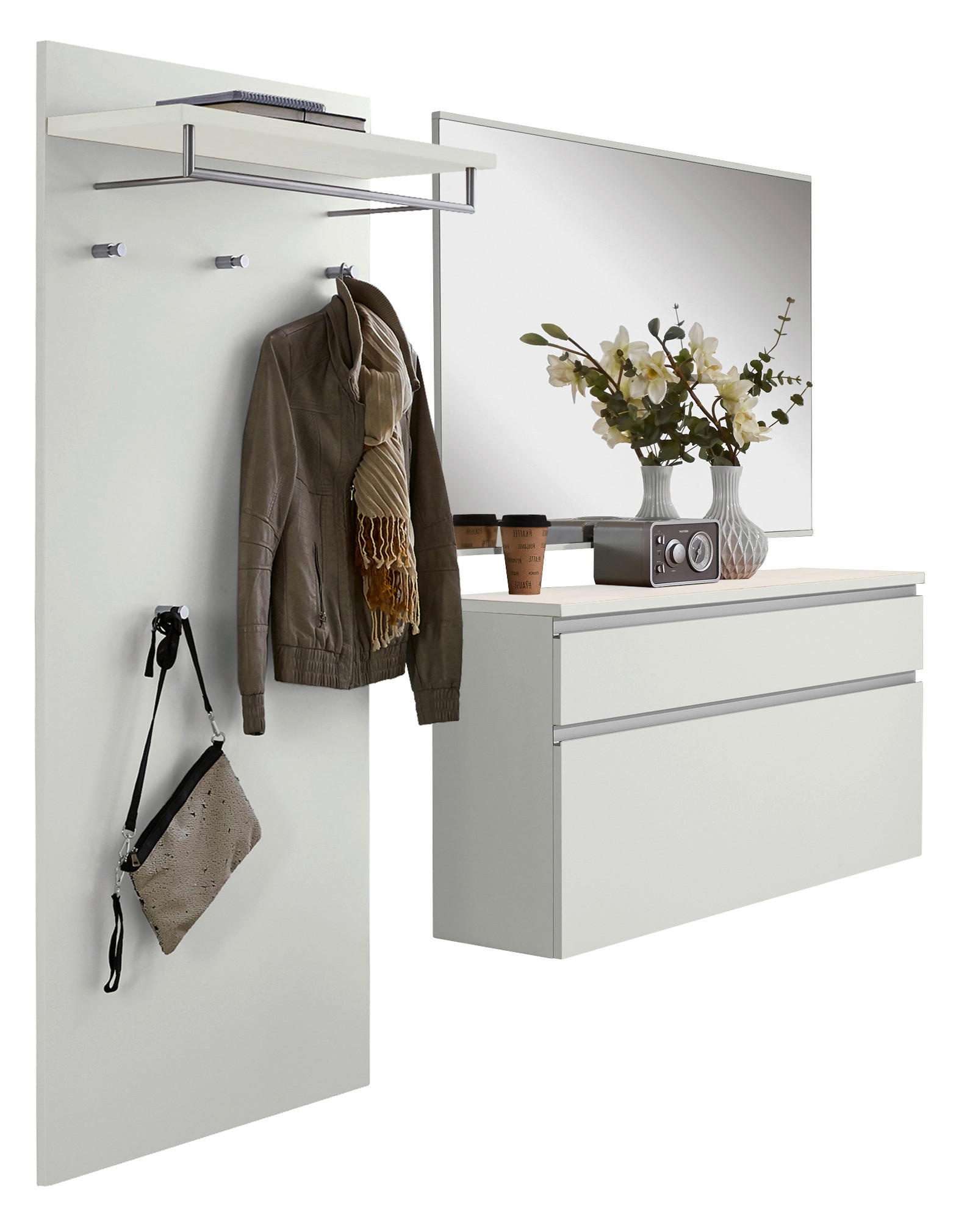 GARDEROBE 3-teilig  in 210/190/31 cm  - Weiss/Silberfarben, Design, Holzwerkstoff (210/190/31cm)