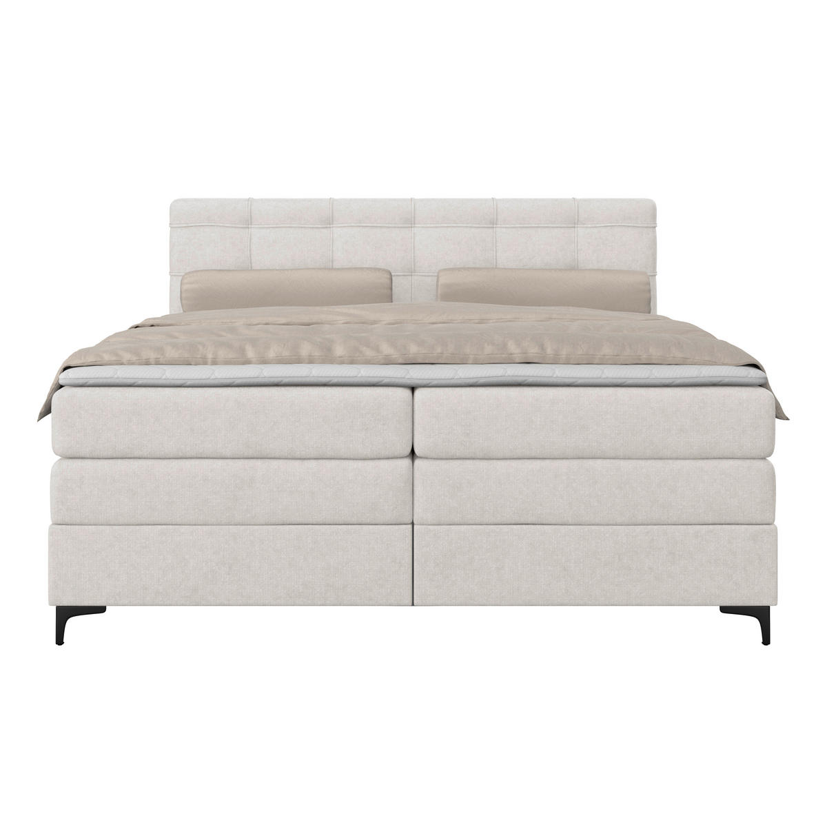 BOXSPRINGBETT 200/200 cm,  in Beige, H3 = fest  - Beige/Schwarz, KONVENTIONELL, Kunststoff/Textil (200/200cm)