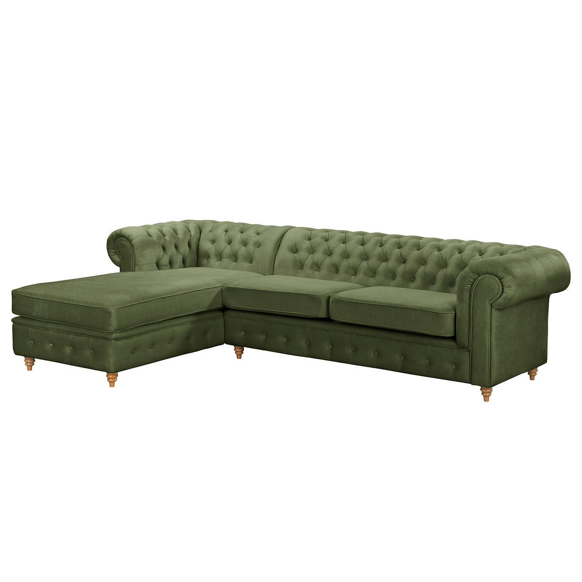 ECKSOFA Mikrofaser Dunkelgrün  - Dunkelgrün/Braun, Design, Holz/Textil (182/284cm) - P & B