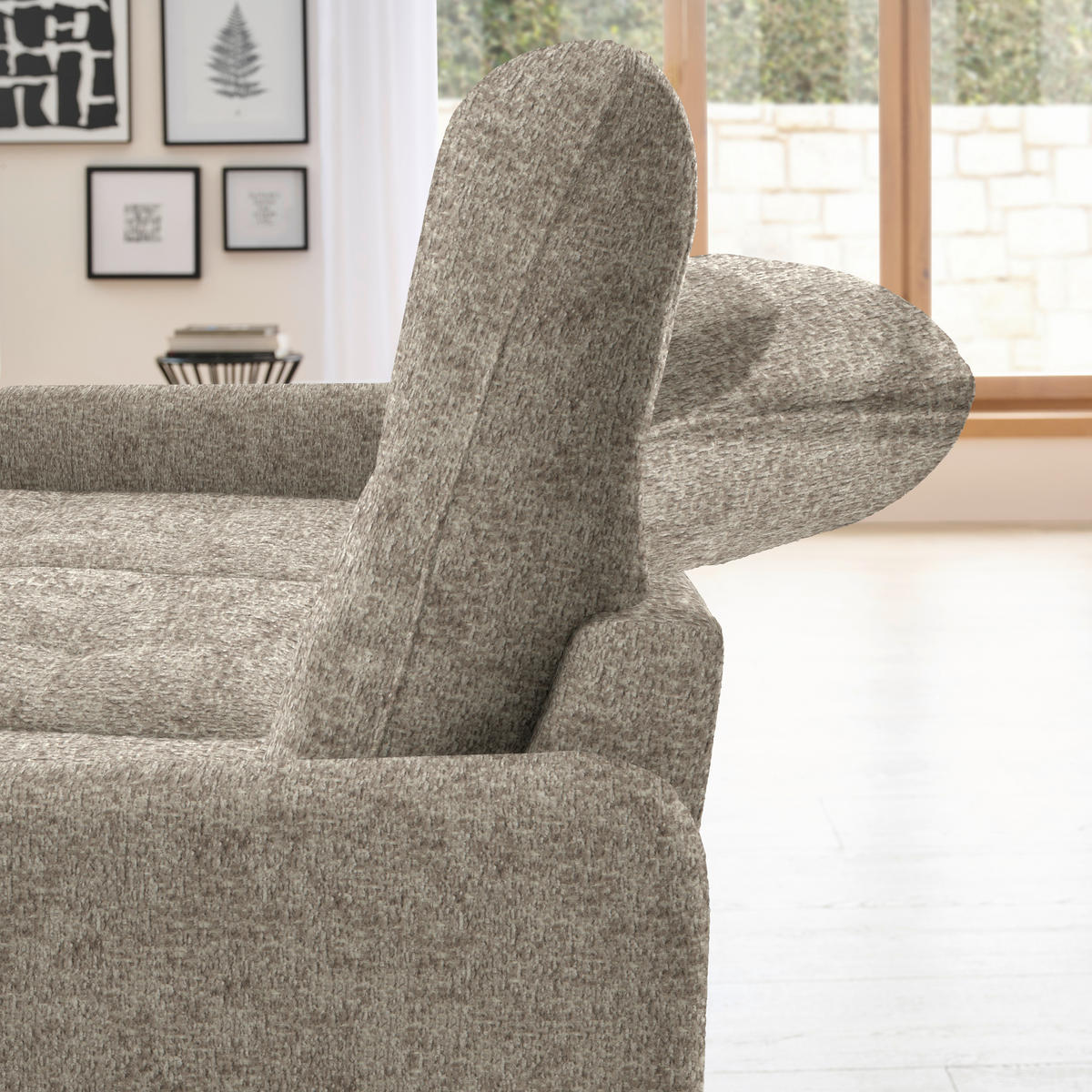 ECKSOFA Greige Chenille  - Greige/Schwarz, KONVENTIONELL, Textil/Metall (190/254cm) - Livetastic