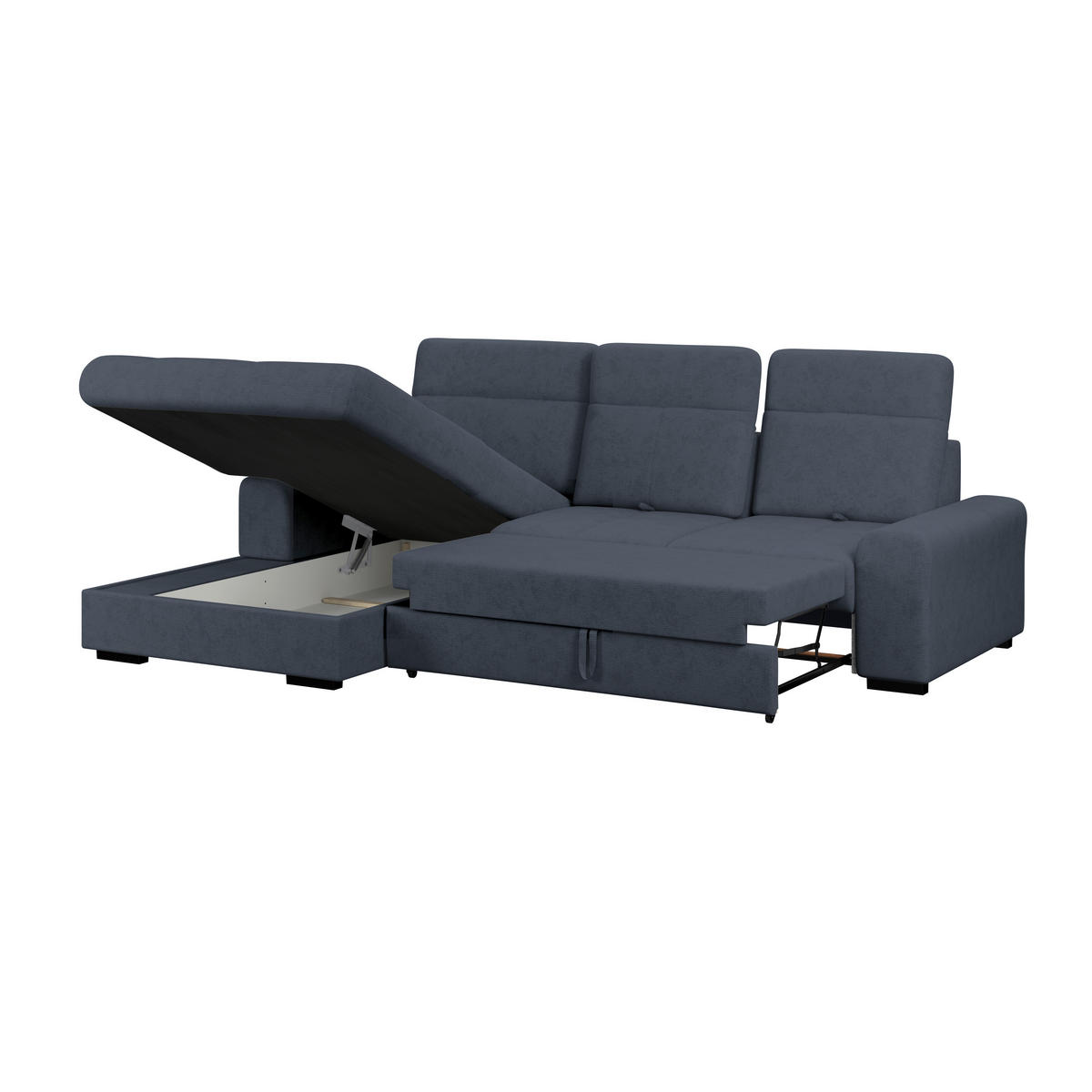 ECKSOFA Blau Chenille Rücken echt, Kopfteilverstellung  - Blau/Schwarz, KONVENTIONELL, Holz/Textil (203/286cm) - MID.YOU