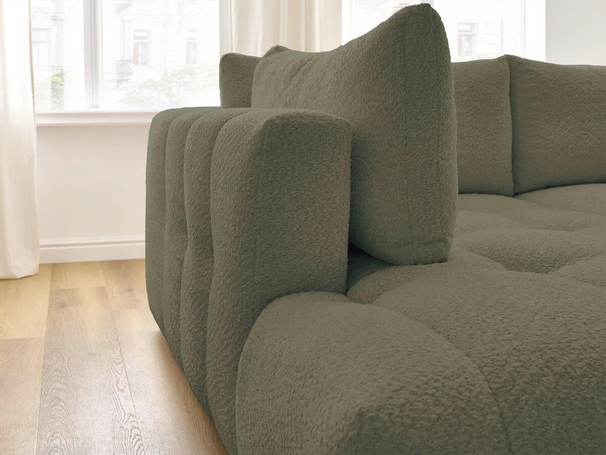 ECKSCHLAFSOFA FUJI Bouclé Grün  inkl.  - Schwarz/Grün, MODERN, Kunststoff/Textil (204/282cm)