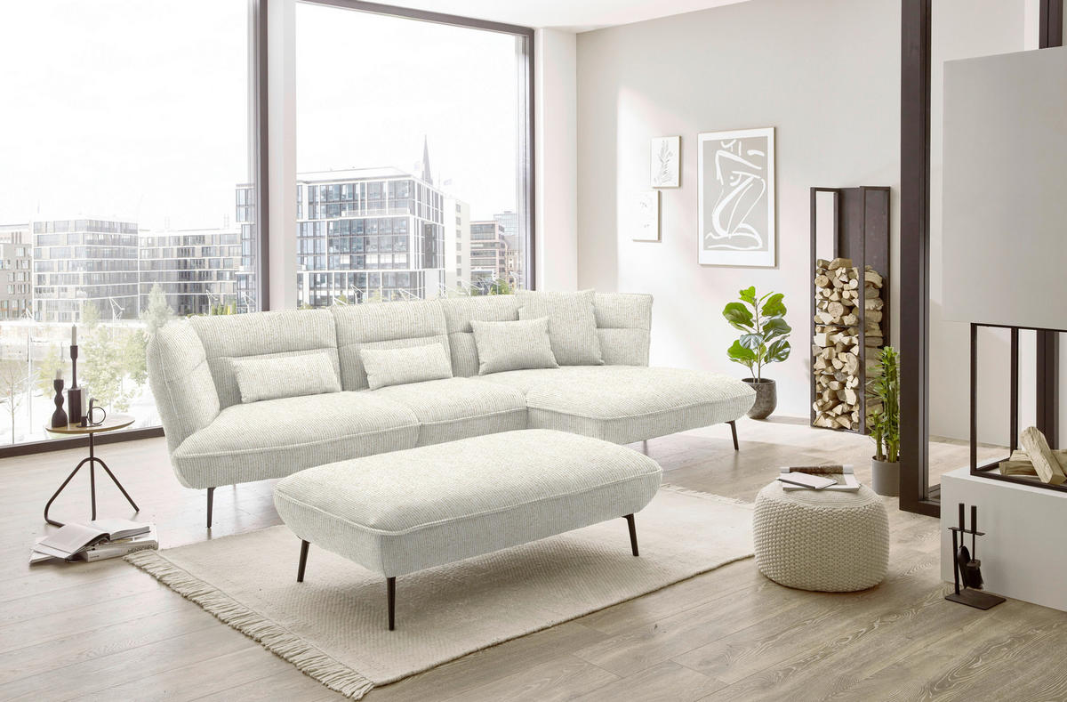 ECKSOFA in Flachgewebe Creme  339/153 cm  - Creme/Schwarz, Design, Textil/Metall (339/153cm) - Moderano