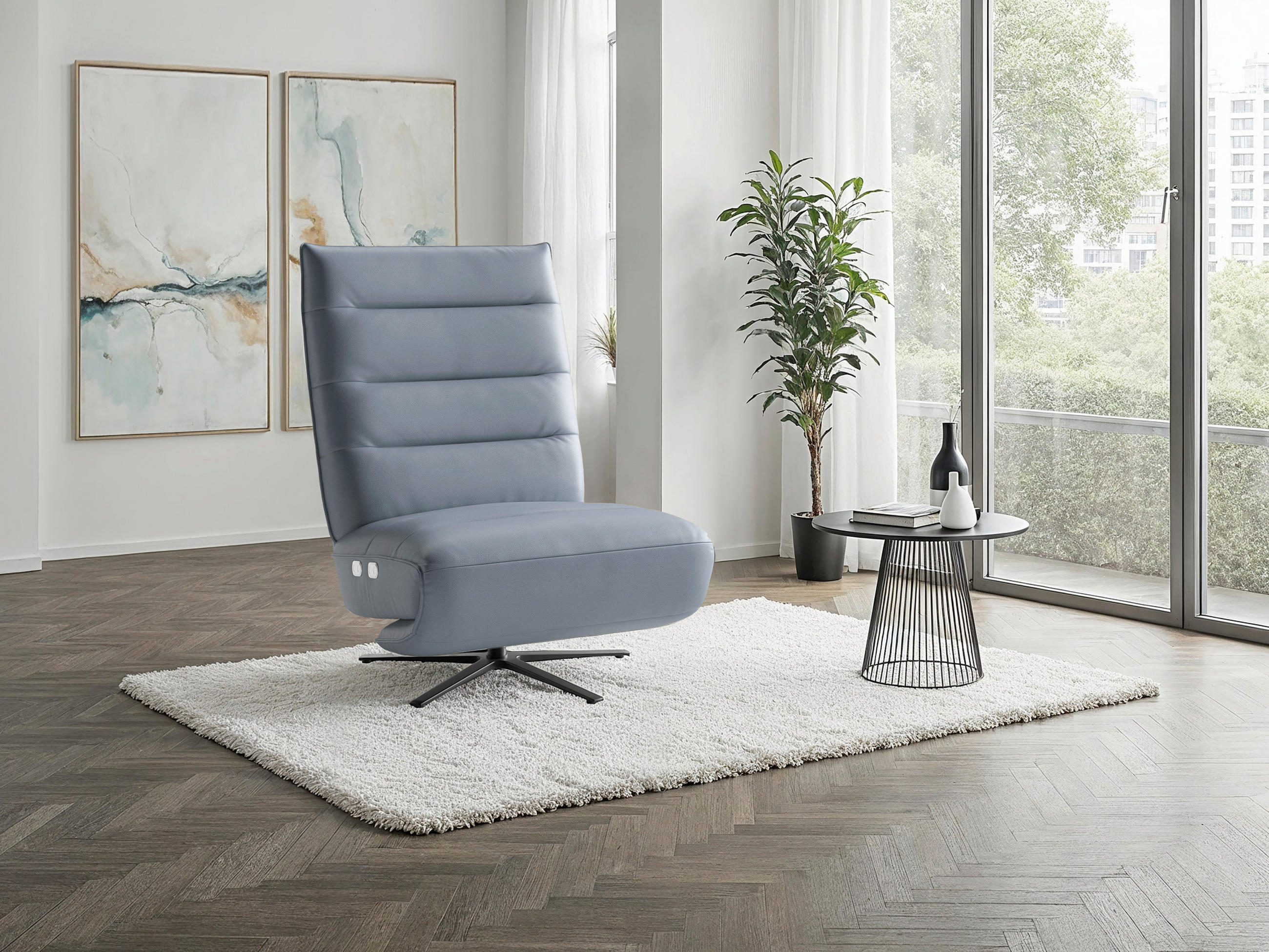 RELAXSESSEL Leder Graublau  - Graublau/Schwarz, Basics, Leder/Metall (80/109/98cm) - Sit & More