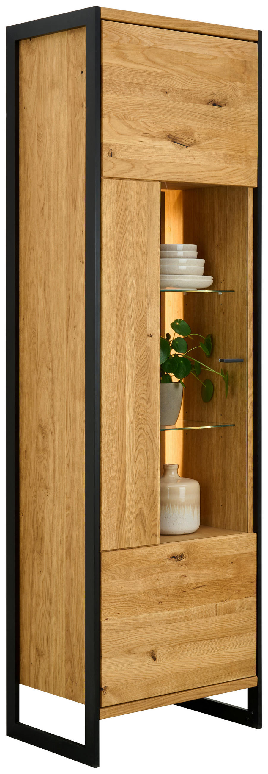 VITRINE Eichefarben  60/201/42 cm  - Eichefarben/Schwarz, Natur, Glas/Holz (60/201/42cm) - Linea Natura