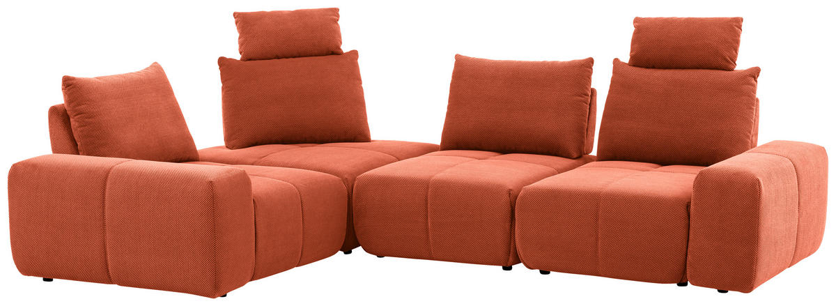 ECKSOFA in Velours Terracotta  - Terracotta/Schwarz, Design, Kunststoff/Textil (236/326cm) - Xora