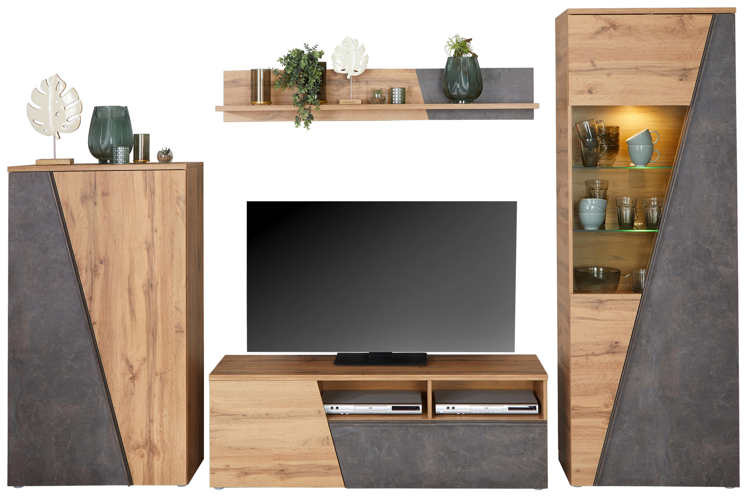 Wohnkombination Modern 4-Tlg. Venedig Eiche Dekor/Dunkelgrau