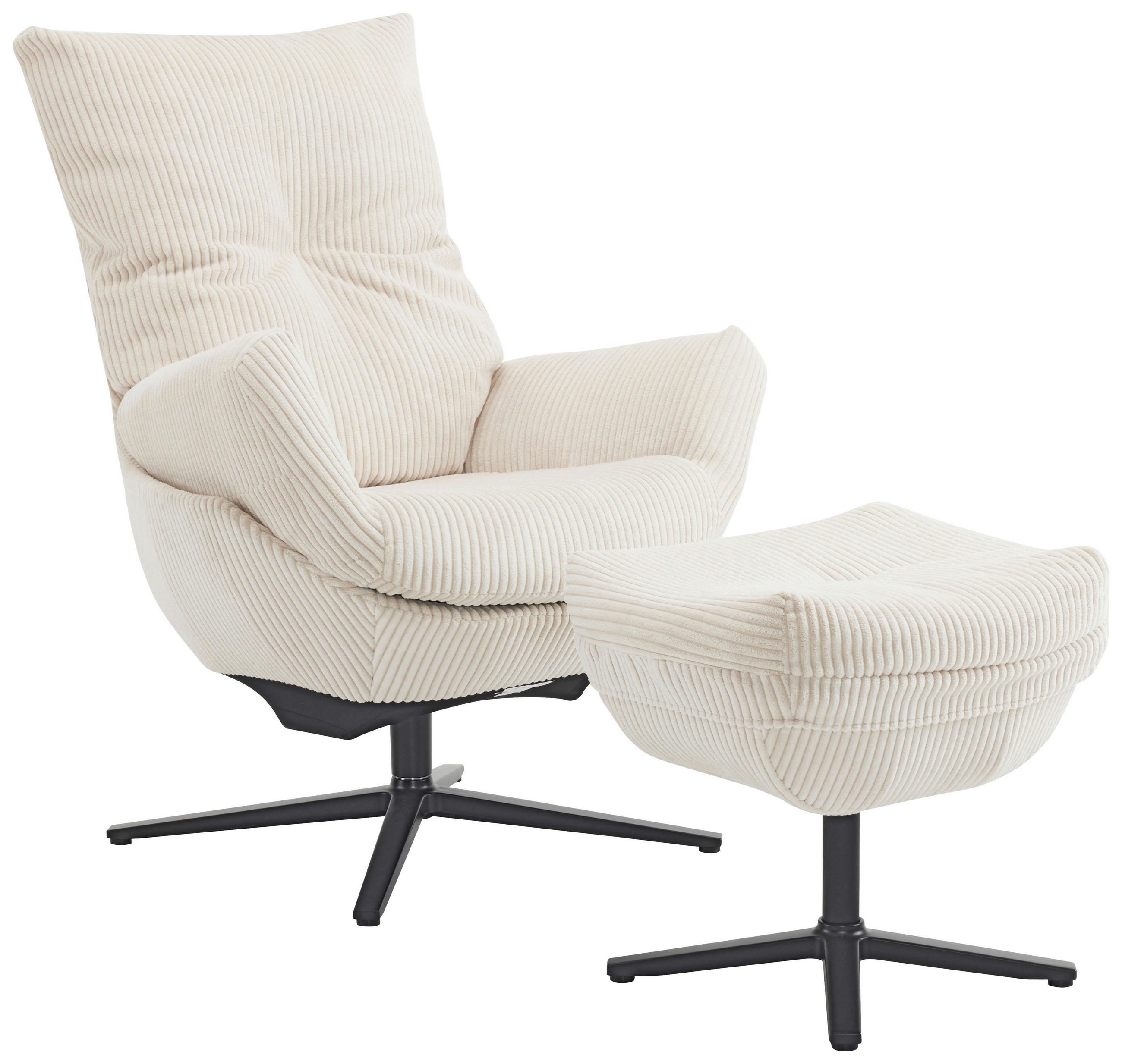 RELAXSESSELSET Cord Relaxfunktion, Hocker    - Beige/Schwarz, Design, Textil/Metall (77/100/78cm) - Carryhome