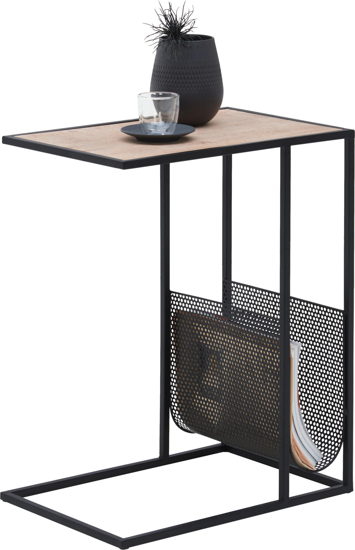 MIZICA, črna, barve hrasta  - črna/barve hrasta, Trend, kovina/leseni material (48/32/60cm) - Carryhome