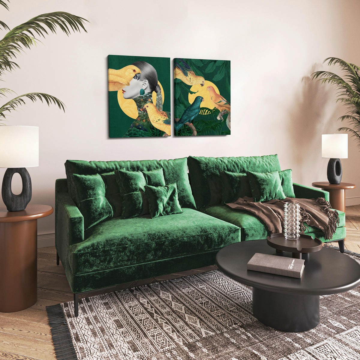 BILDERSET 2x32/42 cm  - Gelb/Grün, Basics, Holz/Textil (2x32/42cm)