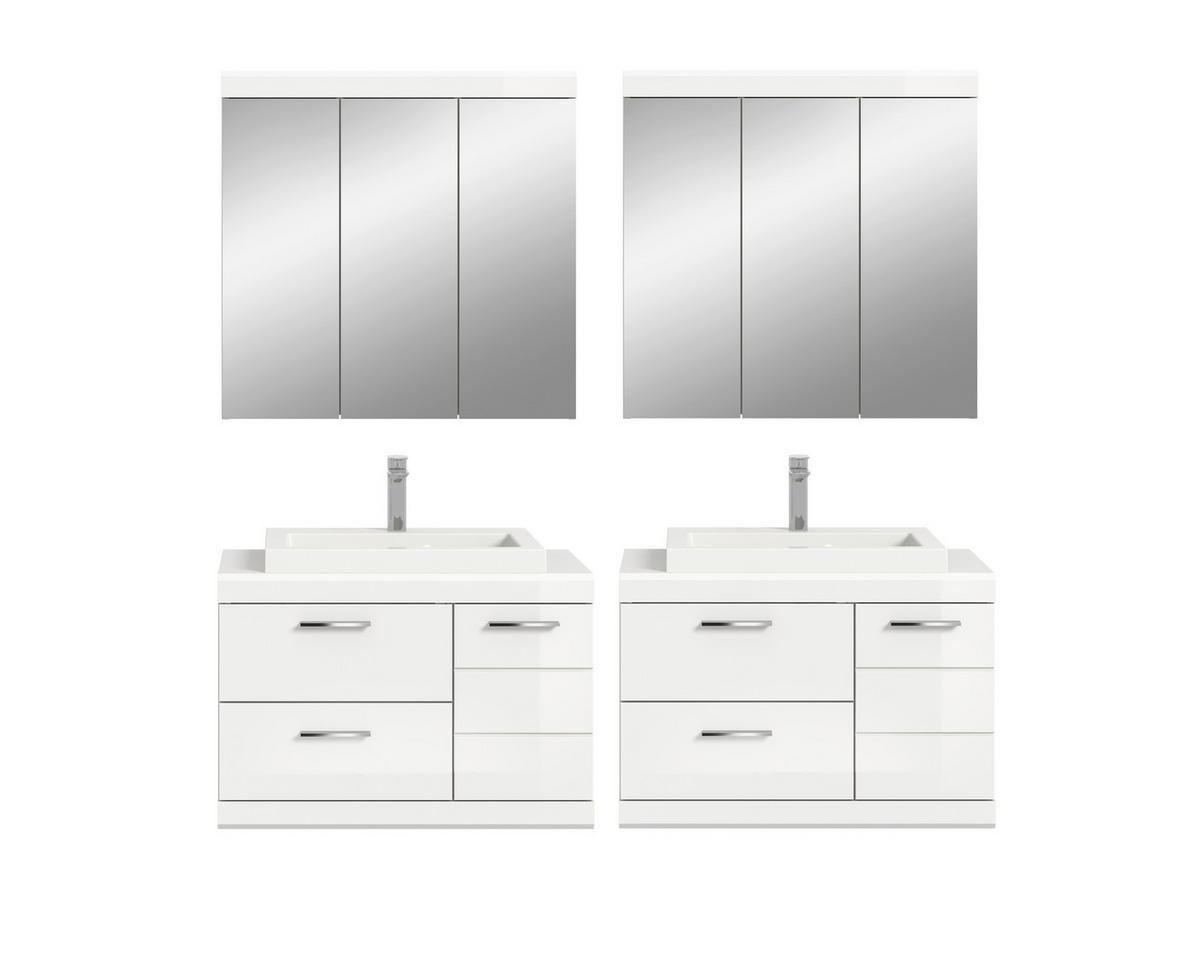 BADEZIMMER 6-teilig  in 175 cm  - Weiß Hochglanz/Silberfarben, Trend, Glas/Holzwerkstoff (175cm) - MID.YOU