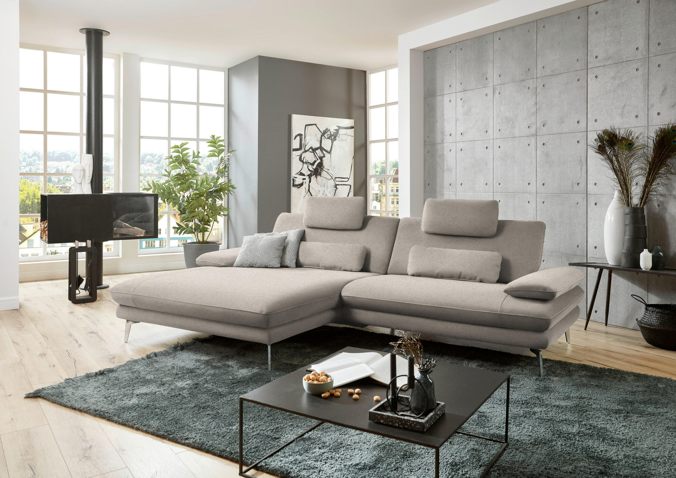 ECKSOFA in Webstoff Hellbraun  - Hellbraun/Schwarz, Design, Textil/Metall (184/284cm) - Dieter Knoll