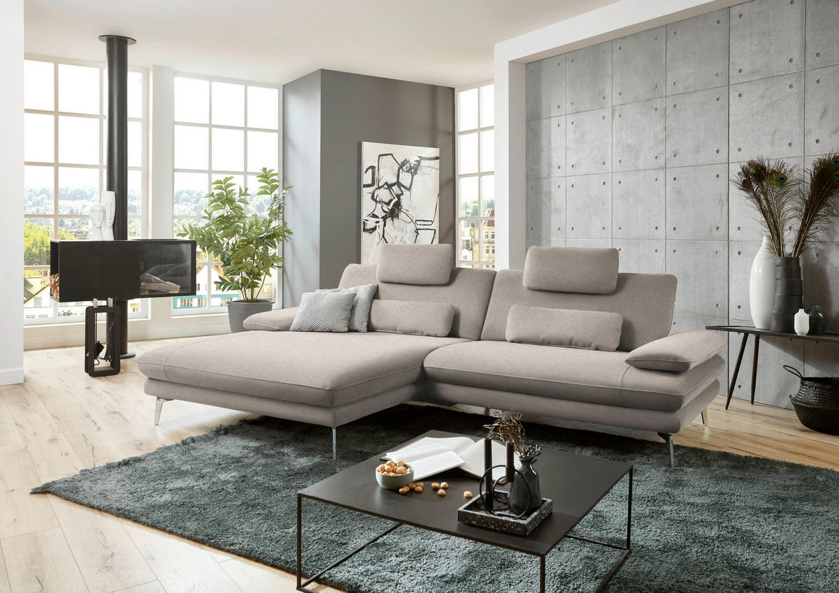 ECKSOFA in Webstoff Hellbraun  - Hellbraun/Schwarz, Design, Textil/Metall (184/284cm) - Dieter Knoll