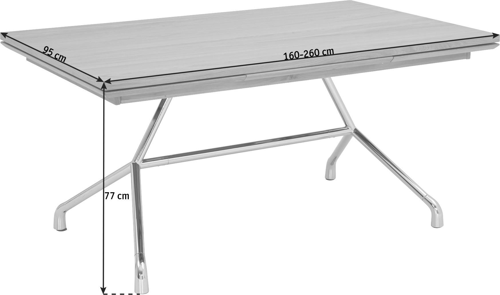 ESSTISCH in Holz, Metall 160-260/95/77 cm  - Chromfarben/Eichefarben, Design, Holz/Metall (160-260/95/77cm) - Joop!