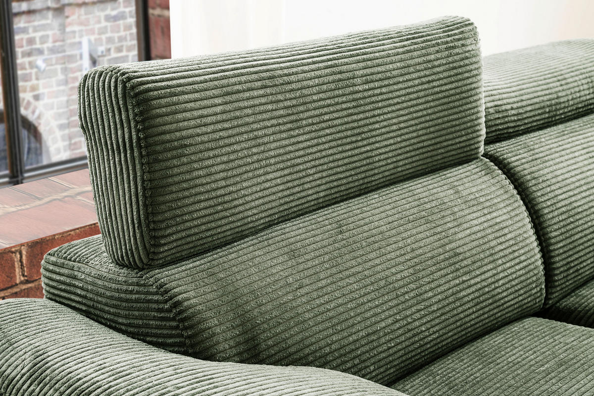 ECKSOFA in Cord Grün  - Schwarz/Grün, Design, Holz/Textil (270/174cm) - Pure Home Lifestyle