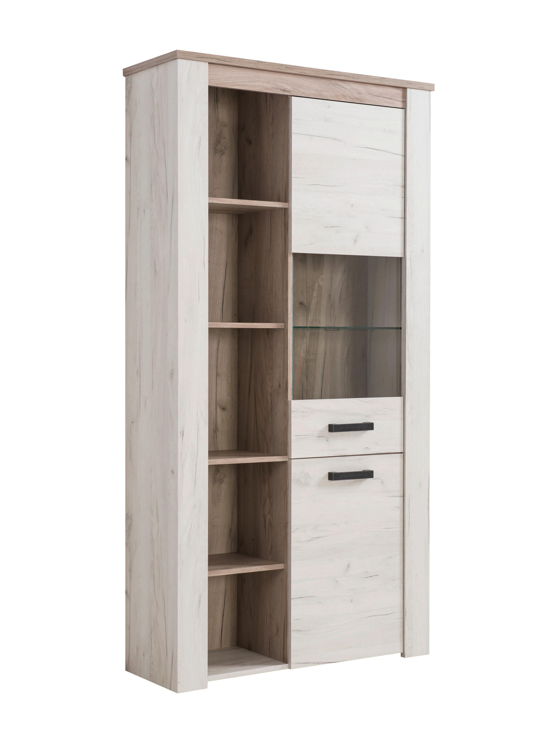 Ti'me VITRÍNA, farba strieborného duba, sivý dub, 99,5/195/36,5 cm
