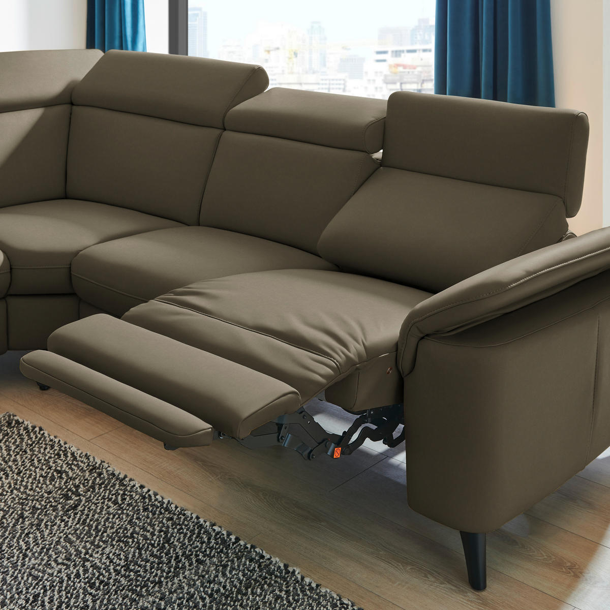 ECKSOFA in Echtleder Olivgrün  - Schwarz/Olivgrün, Design, Leder/Metall (239/285cm) - Cantus