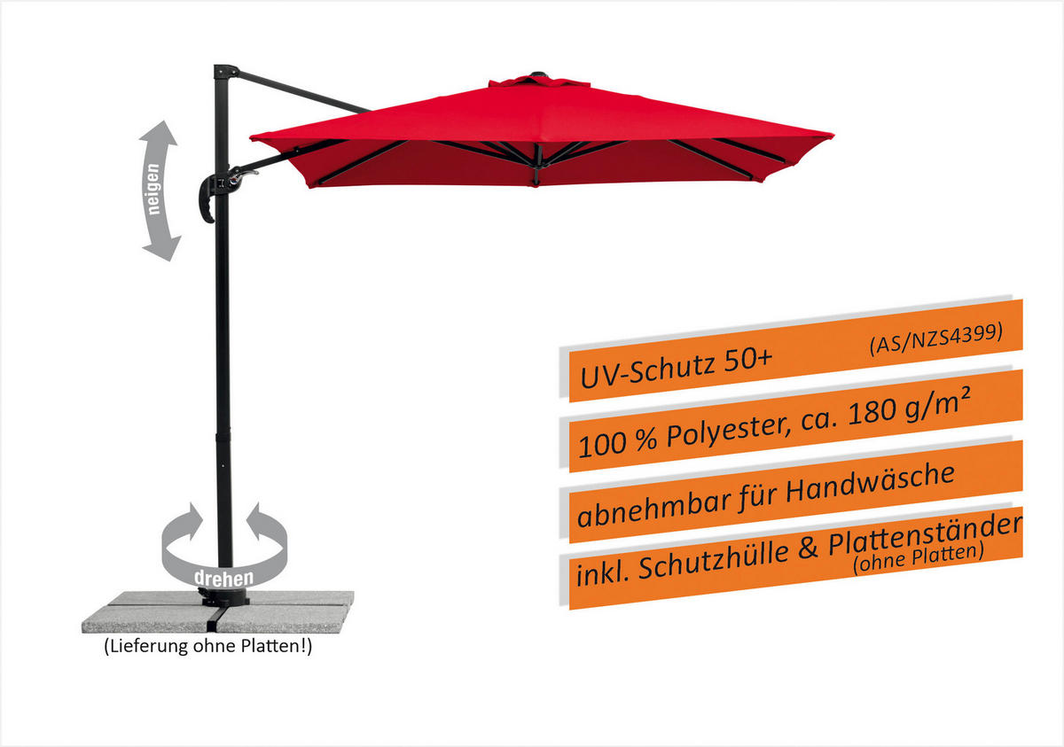 ZÁVESNÝ SLNEČNÍK 300/239/230 cm - antracitová/červená, Basics, kov/textil (300/239/230cm)
