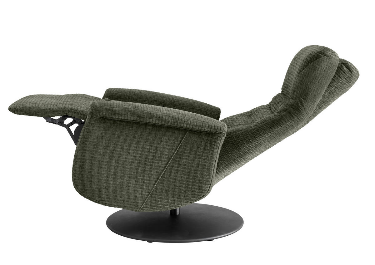 RELAXSESSEL Mikrofaser Kopfteilverstellung, Fußteilverstellung, Rücken echt    - Schwarz/Olivgrün, MODERN, Textil/Metall (72/118/85-165cm) - Livetastic