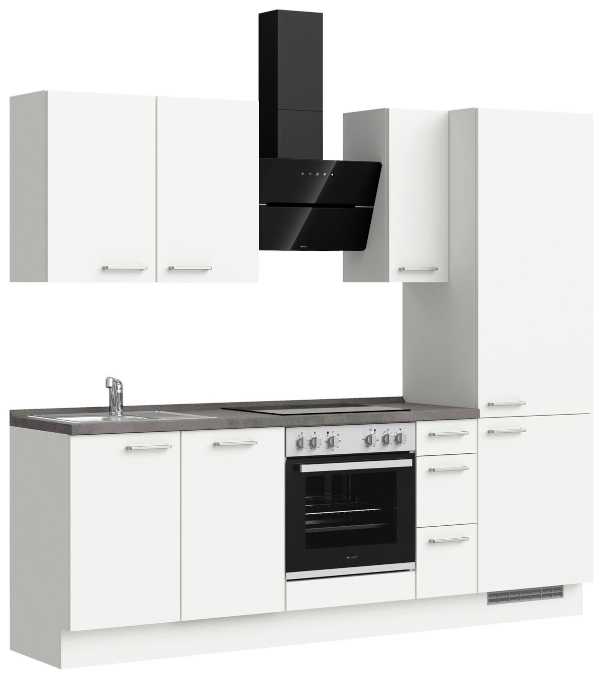 BUCĂTĂRIE FĂRĂ ELECTROCASNICE  - alb/culoare inox, Modern, metal/material pe bază de lemn (240cm) - Nobilia