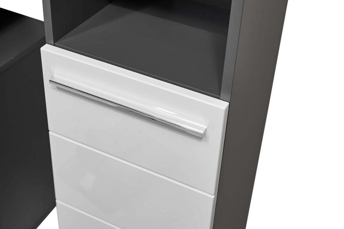 HOCHSCHRANK 34/190/31 cm  - Weiß Hochglanz/Anthrazit, Natur, Holzwerkstoff/Kunststoff (34/190/31cm) - Xora