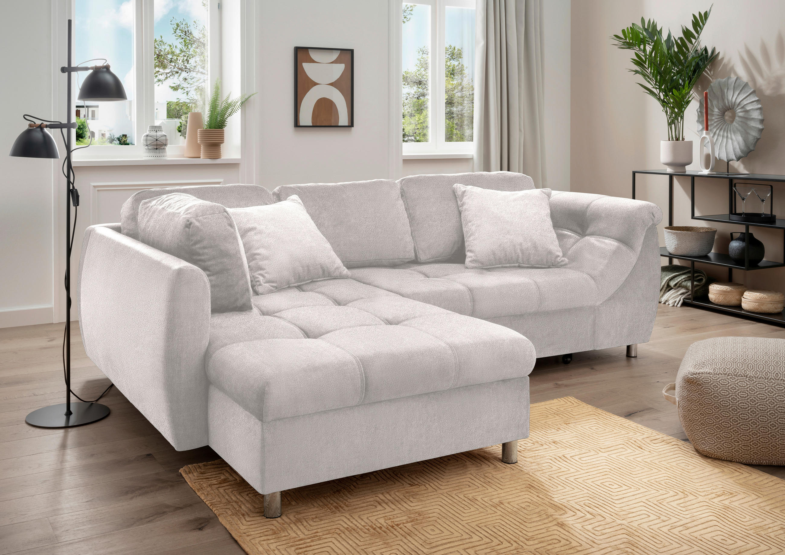 HÖRNBÄDDSOFFA i textil beige  - beige/kromfärg, Modern, metall/textil (190/250cm) - Livetastic