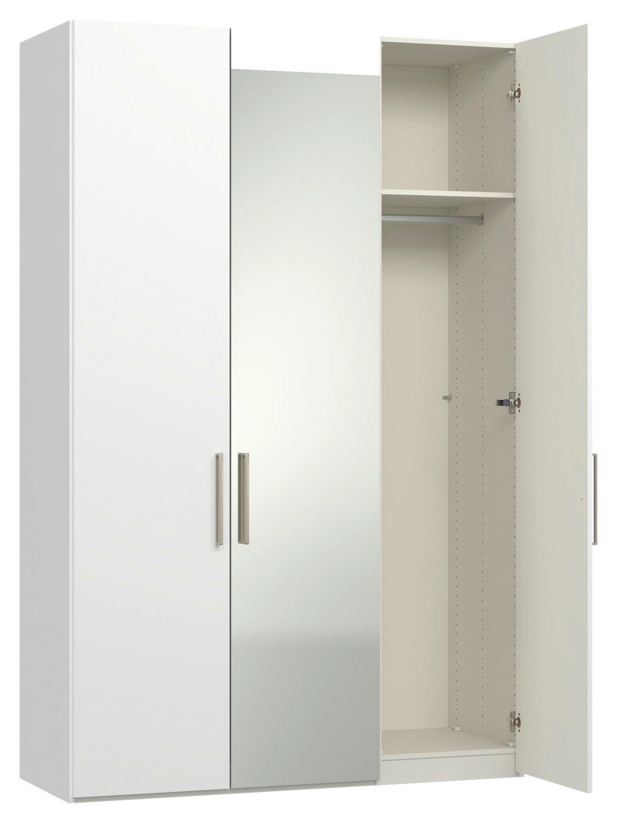 DREHTÜRENSCHRANK 152/236/59 cm,  in Weiß, 3-türig  - Edelstahlfarben/Weiß, Design, Glas/Holzwerkstoff (152/236/59cm) - Jutzler