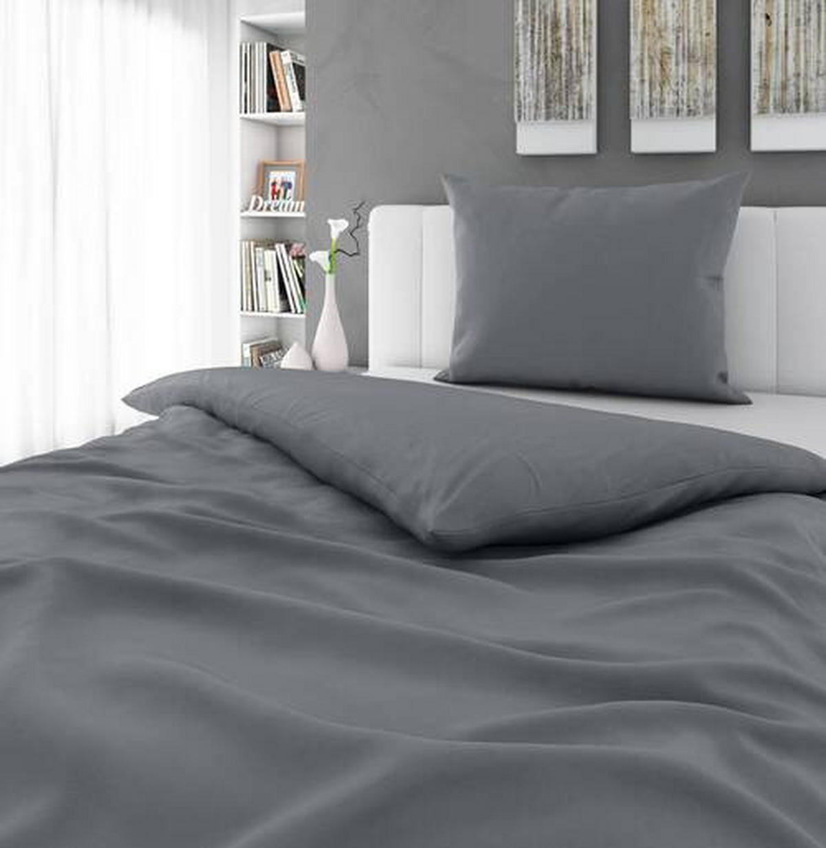 BETTWÄSCHESET Satin 200/210 cm  65 cm/100 cm  - Anthrazit, Basics, Textil (200/210cm) - Novel