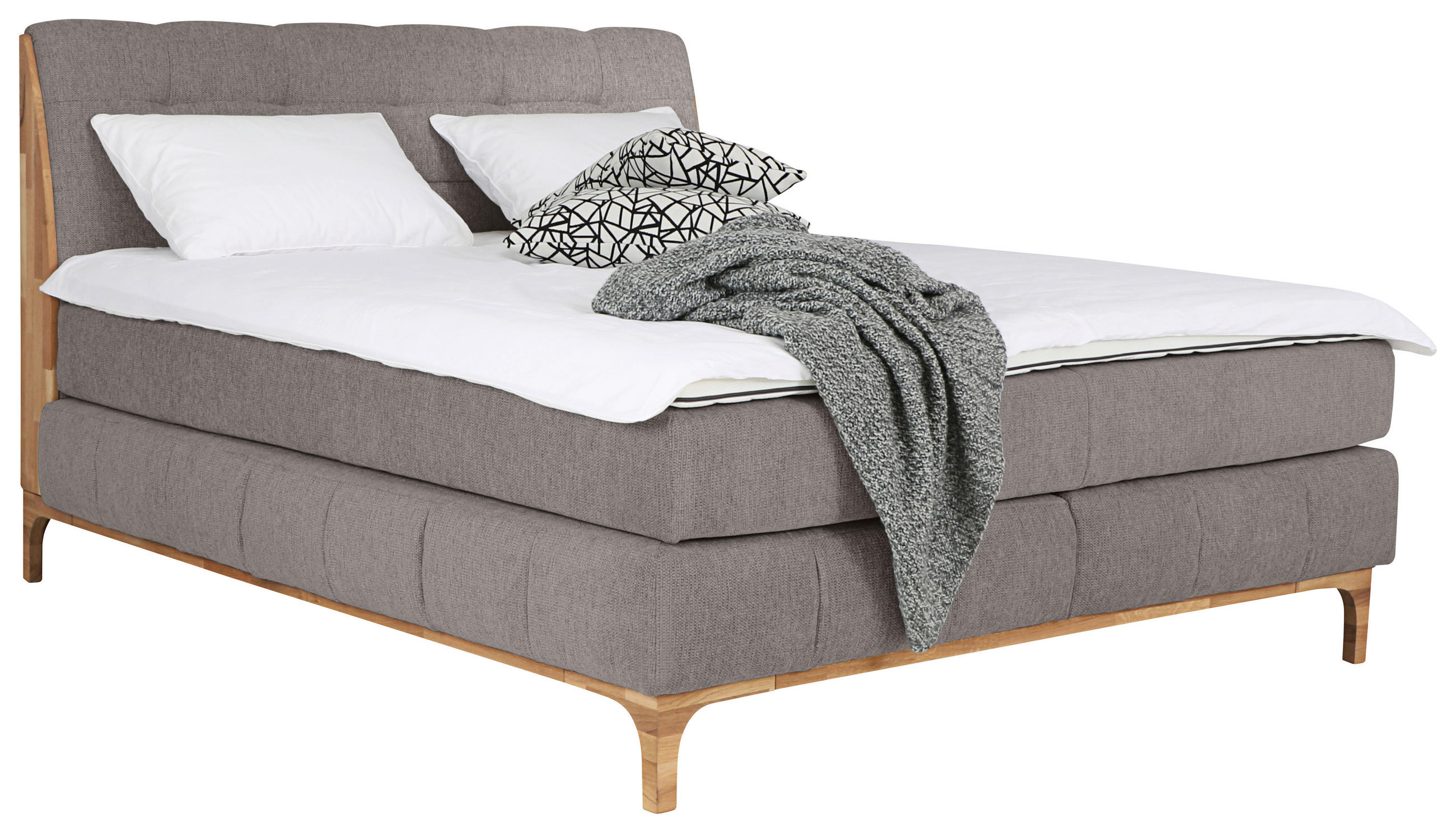BOXSPRING-ÁGY 160/200 cm  taupe  - tölgyfa/taupe, Modern, faalapú anyag/textil (160/200cm) - MID.YOU