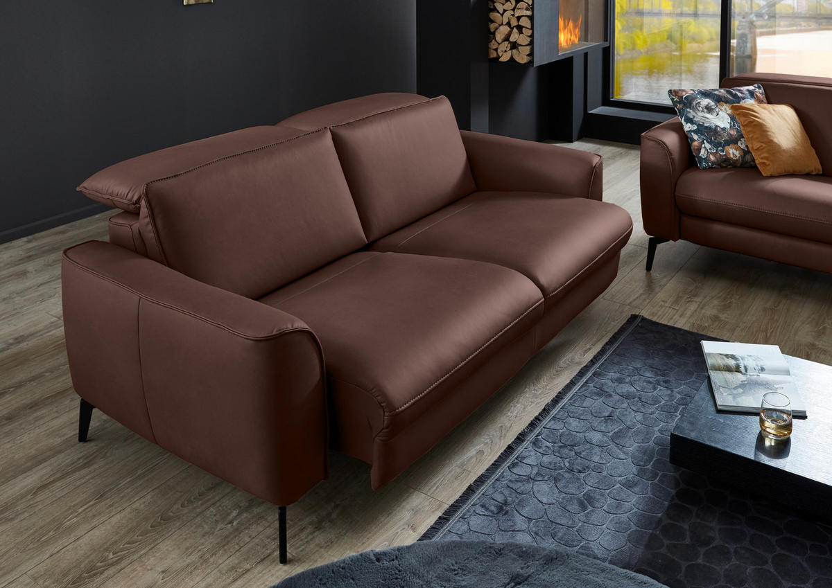 2,5-SITZER in Echtleder Braun  - Schwarz/Braun, Natur, Leder/Metall (194/81/110cm) - Valdera