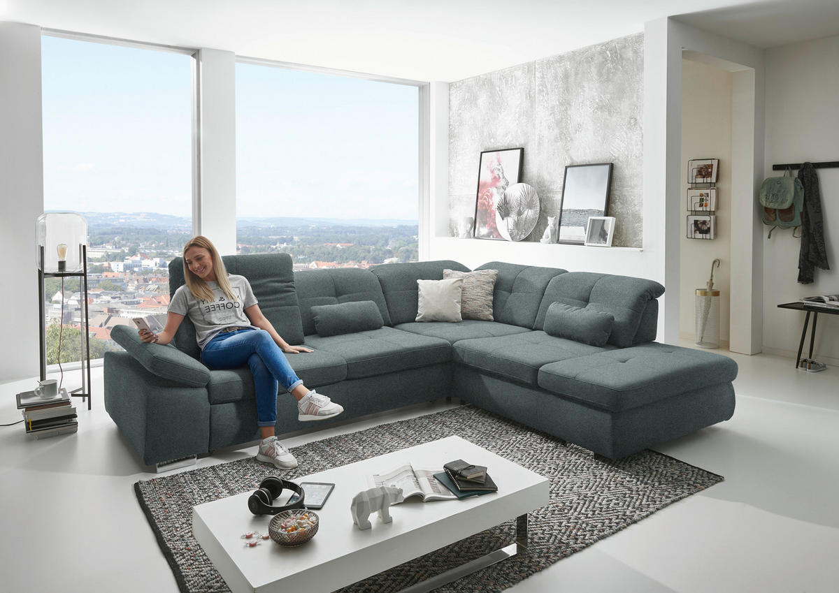 ECKSOFA  in Mikrofaser Blaugrau  312/260 cm  - Chromfarben/Blaugrau, Design, Textil/Metall (312/260cm) - Beldomo Style