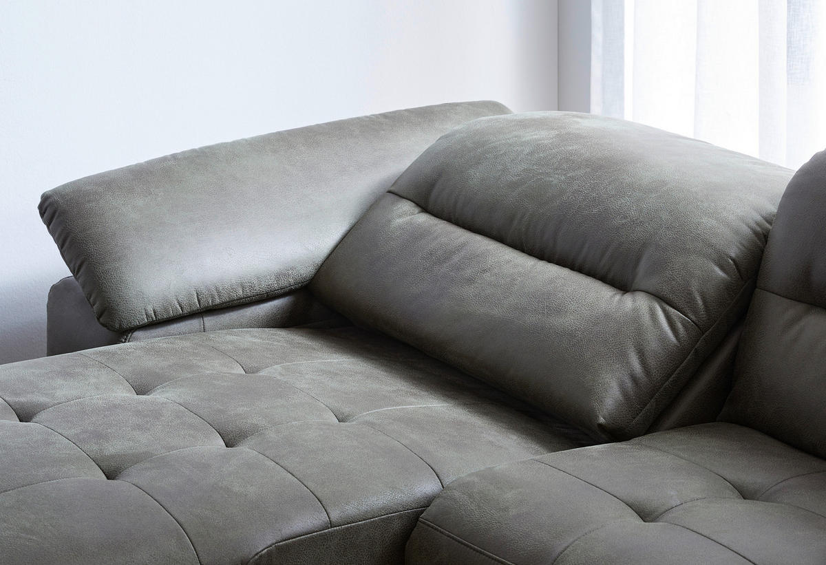 ECKSOFA Olivgrün Mikrofaser Kopfteilverstellung  - Chromfarben/Olivgrün, Design, Textil/Metall (184/280cm) - Pure Home Comfort