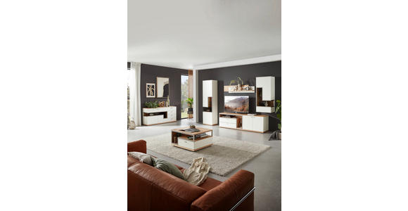 WOHNWAND  in Weiß, Eichefarben  290/218,3/52 cm  - Edelstahlfarben/Eichefarben, Design, Glas/Holz (290/218,3/52cm) - Dieter Knoll