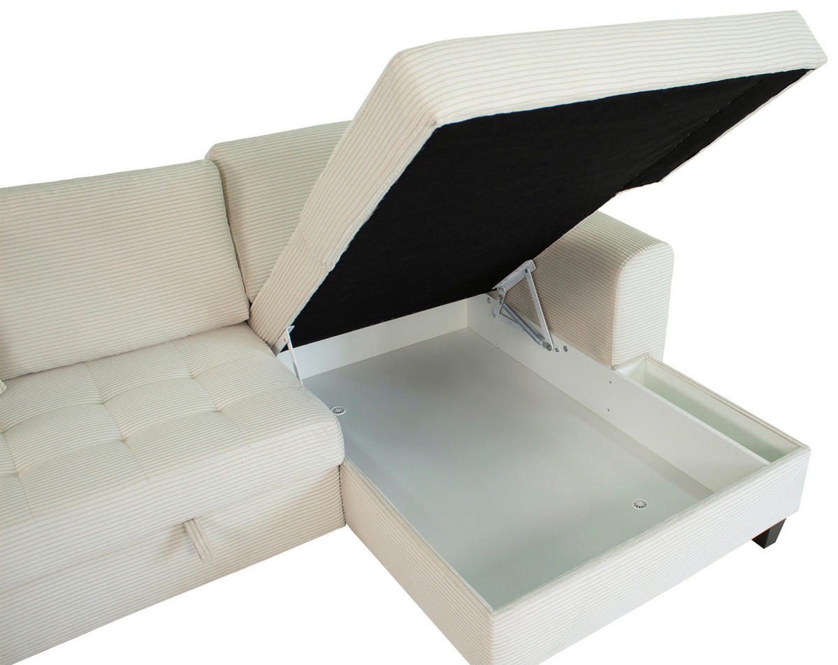 ECKSOFA MORITZ Creme Cord Zierkissen, Bettkasten  - Creme, Trend, Textil (265/155cm) - P & B