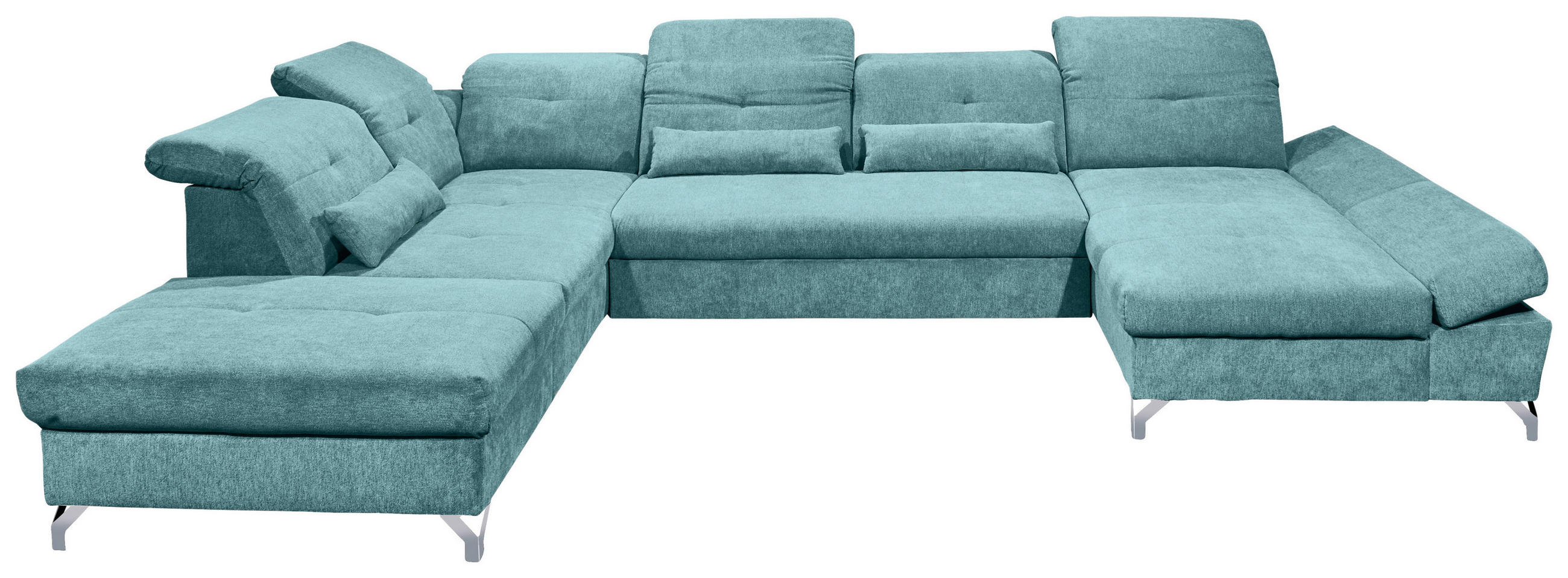 WOHNLANDSCHAFT Türkis Mikrovelours  - Türkis/Silberfarben, MODERN, Textil/Metall (245/350/168cm) - MID.YOU