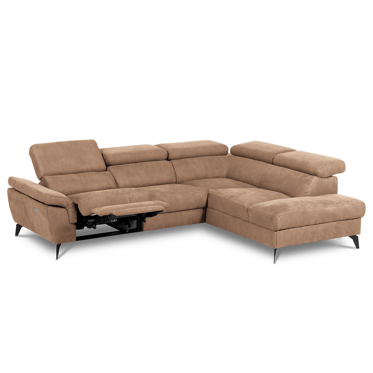 ECKSOFA Lederlook Hellbraun  - Hellbraun/Schwarz, Design, Textil/Metall (265/210cm) - Livetastic
