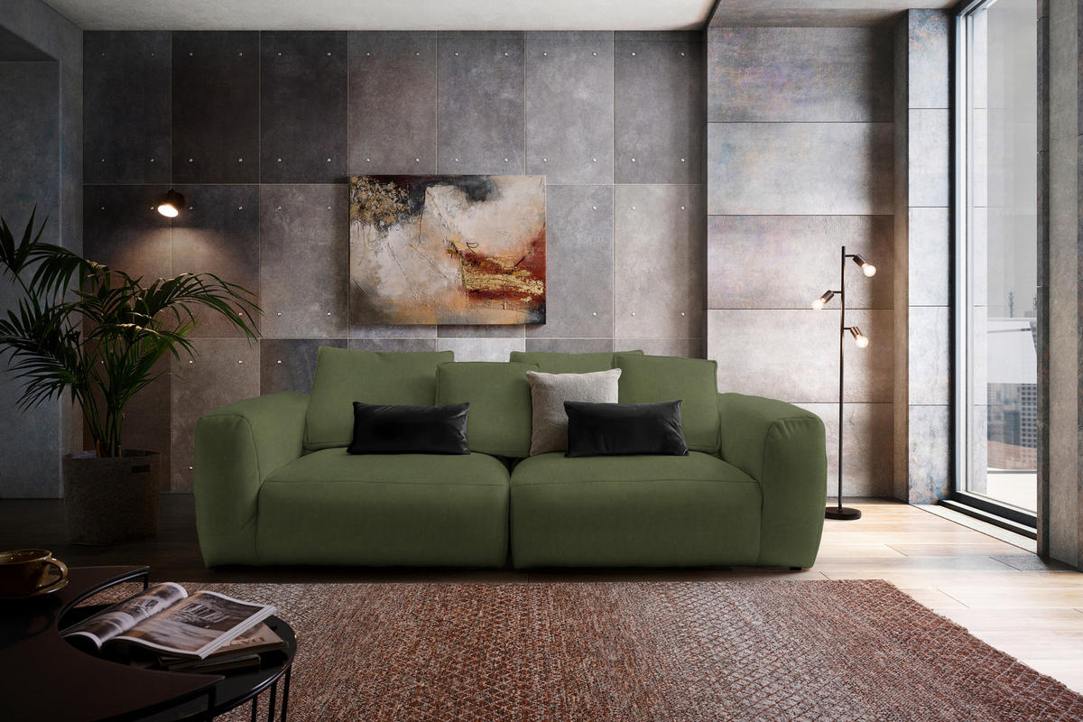BIGSOFA Samt Dunkelgrün  - Dunkelgrün/Schwarz, MODERN, Kunststoff/Textil (260/70/122cm) - Carryhome