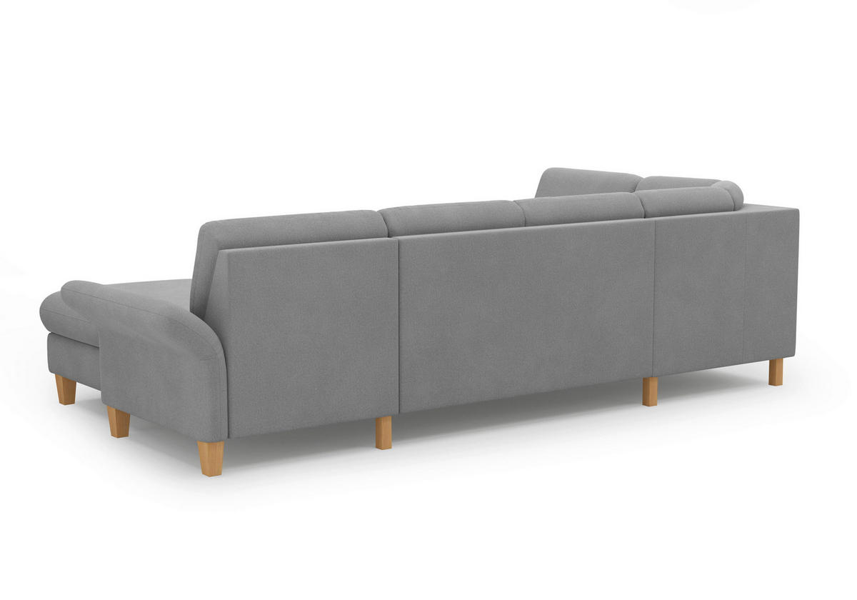 WOHNLANDSCHAFT Grau Flachgewebe  - Eichefarben/Grau, KONVENTIONELL, Holz/Textil (195/314/164cm) - Sit & More