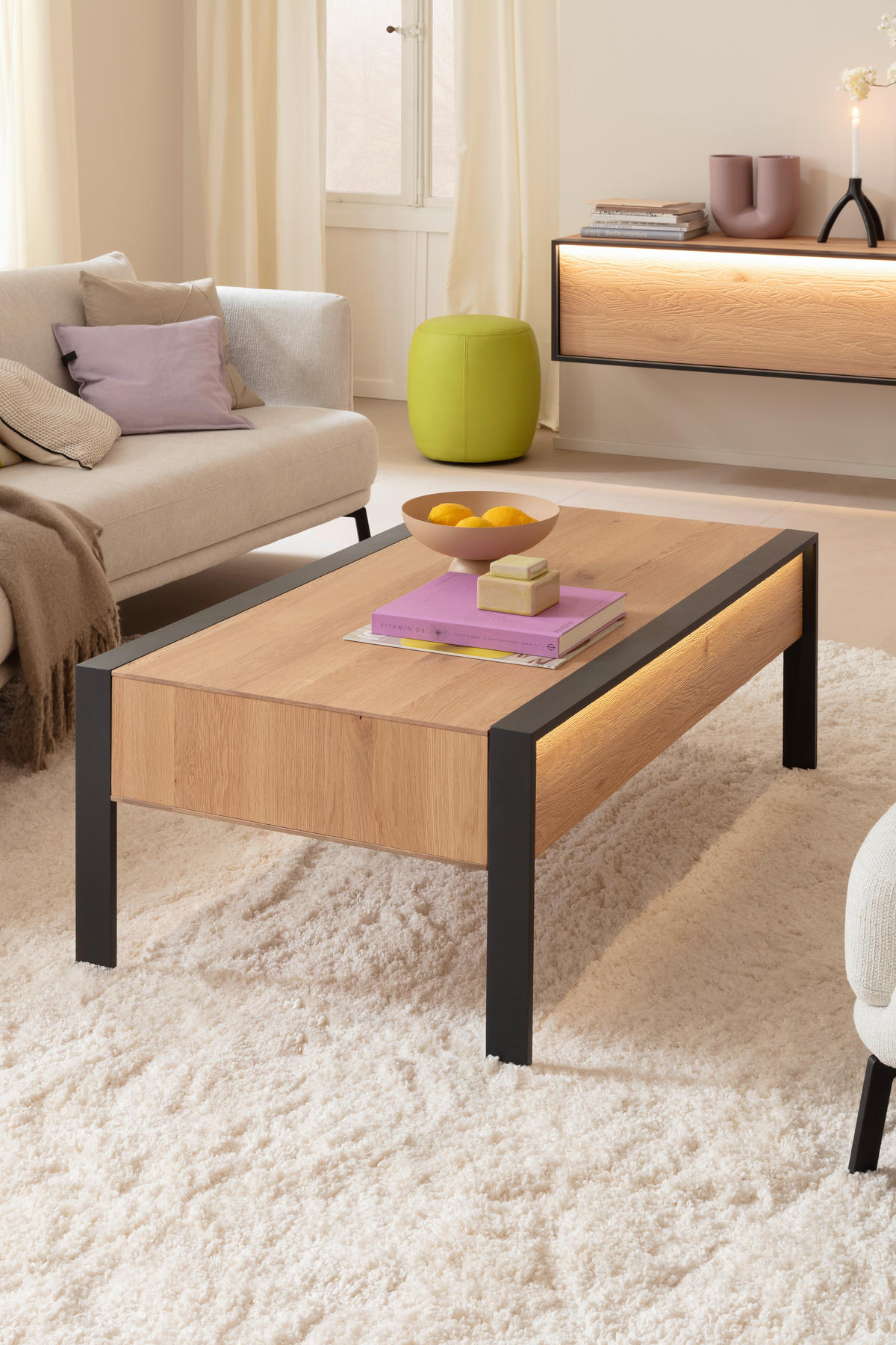 COUCHTISCH in Holz, Metall 120/69/46 cm  - Eichefarben/Anthrazit, Natur, Holz/Metall (120/69/46cm) - Schöner Wohnen