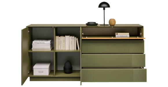 SIDEBOARD Eichefarben, Olivgrün  189/90/42 cm  - Eichefarben/Olivgrün, Design, Glas/Holz (189/90/42cm) - Novel