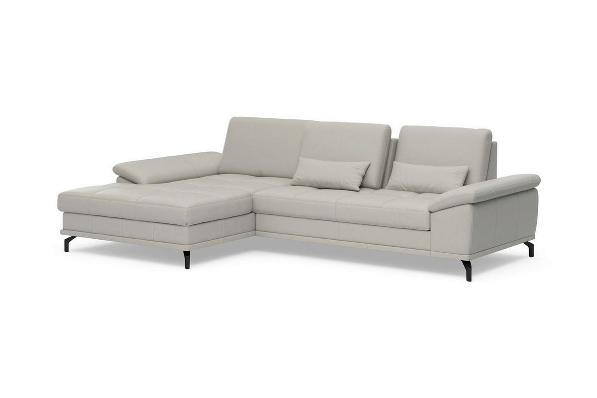 ROHOVÁ SEDAČKA, koža, svetlosivá - čierna/svetlosivá, Basics, kov/koža (176/301cm) - Sit & More