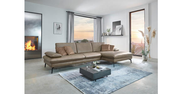 ECKSOFA Graubraun Echtleder - Graubraun/Schwarz, Design, Leder/Metall (157/325cm) - Dieter Knoll