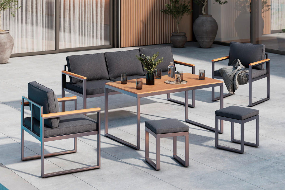 DINING-LOUNGESET Eisen  - Naturfarben/Grau, MODERN, Kunststoff/Textil (180/71/65cm) - Ambia Garden