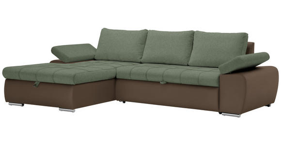 ECKSOFA in Flachgewebe Braun, Olivgrün  - Braun/Olivgrün, Design, Kunststoff/Textil (175/271cm) - Xora