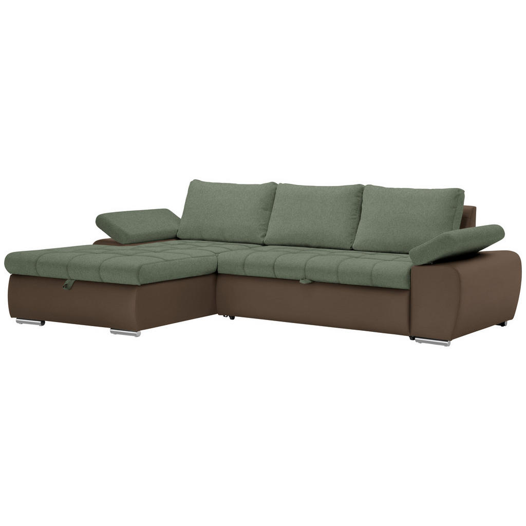 Thumbnail - Mid.you Ecksofa, Braun, Olivgrün, Textil, 3-Sitzer, Ottomane links, L-Form, 271x175 cm, seitenverkehrt erhältlich, Schla...