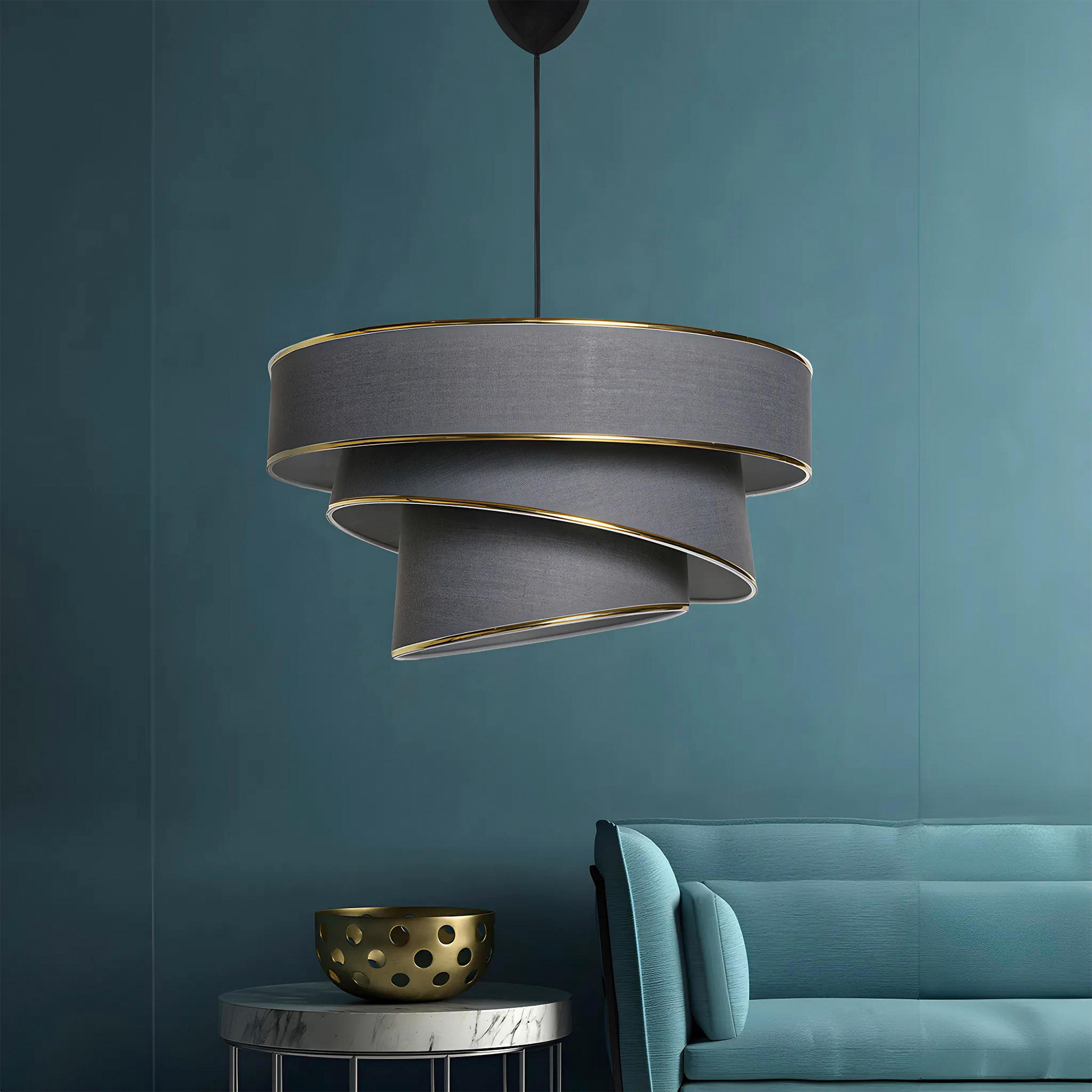 HÄNGELEUCHTE 40/72 cm   - Anthrazit/Goldfarben, Design, Kunststoff/Textil (40/72cm) - P & B