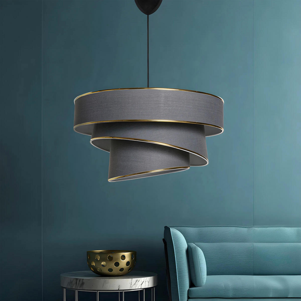 HÄNGELEUCHTE 40/72 cm   - Anthrazit/Goldfarben, Design, Kunststoff/Textil (40/72cm) - P & B