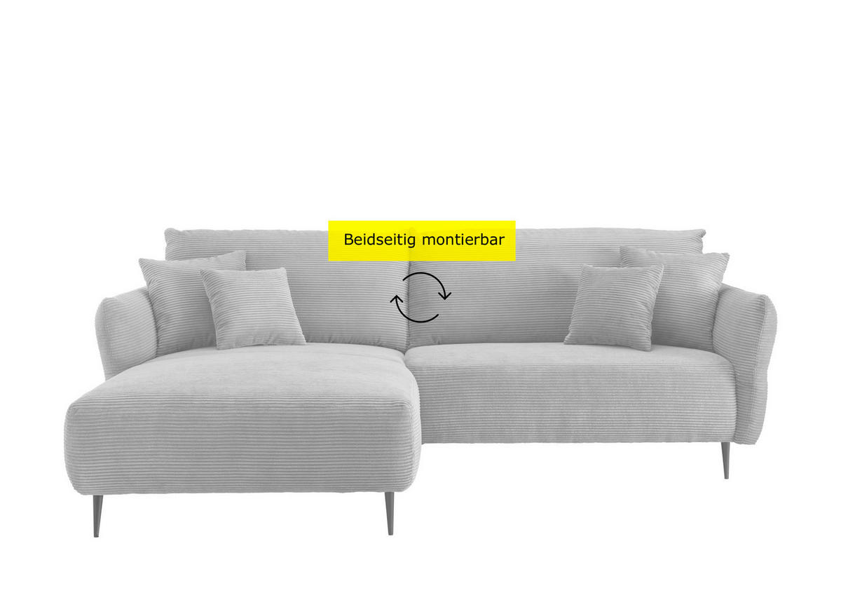 ECKSOFA Cappuccino Cord  - Schwarz/Cappuccino, Design, Textil/Metall (178/264-302cm) - Livetastic